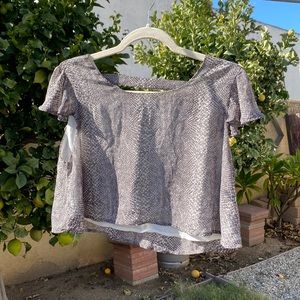 Snake print cropped ruffle cap sleeve open back blouse